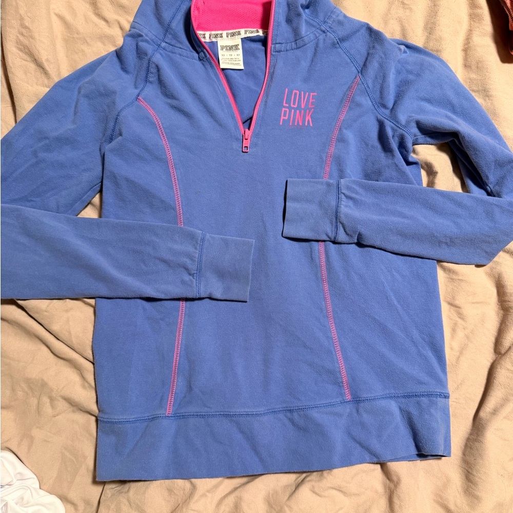 Victoria's Secret PINK Blue Pullover with Pink Trim